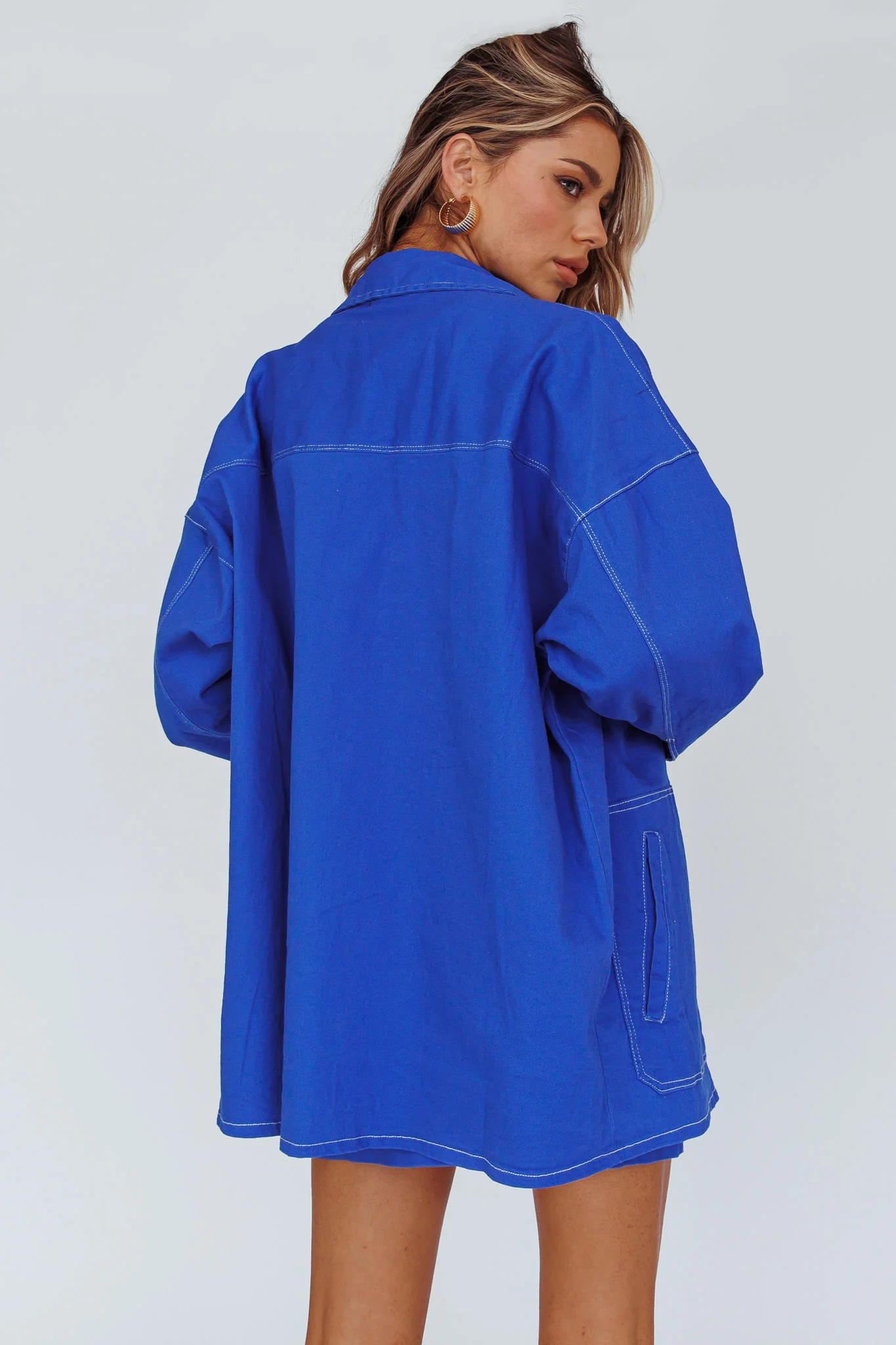 Back Row Oversized Pocket Jacket Blue - Sonourner