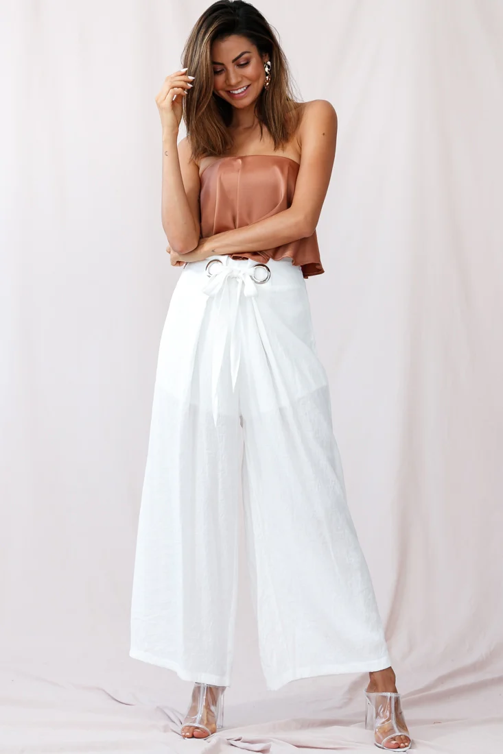 Saigon Wide Leg Eyelet Pants White - Sonourner