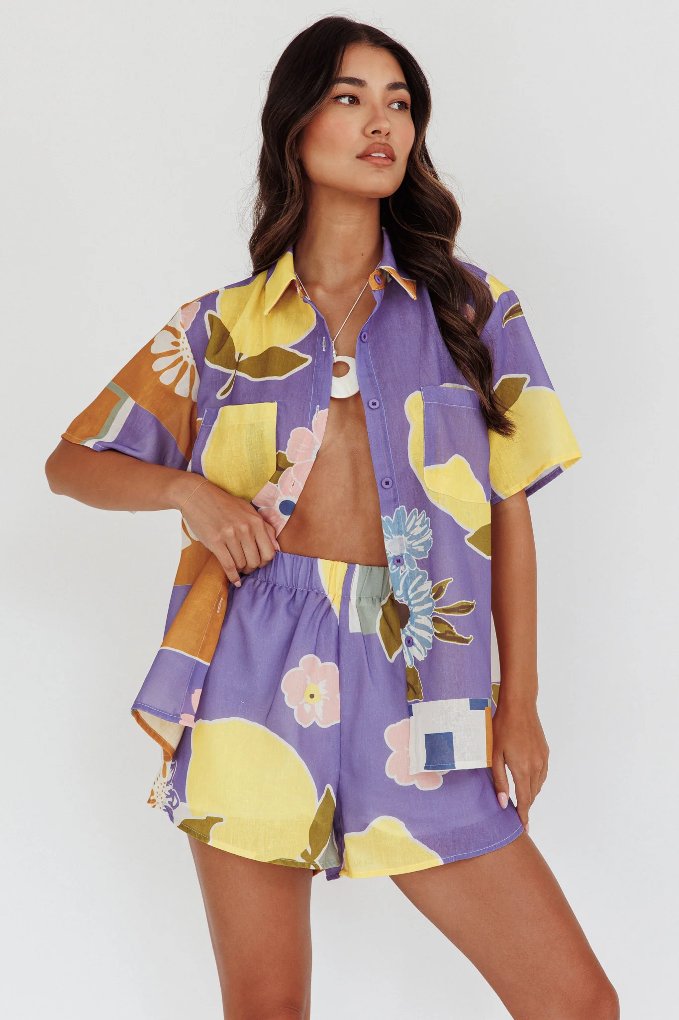 Swing Of Things Elastic Waist Shorts Citrus Lilac - Sonourner