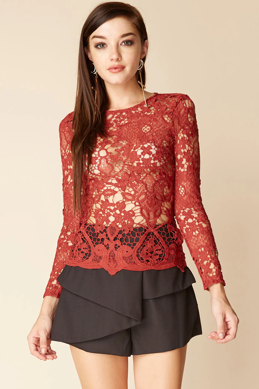 Sasha Dressy Lace Top Wine - Sonourner