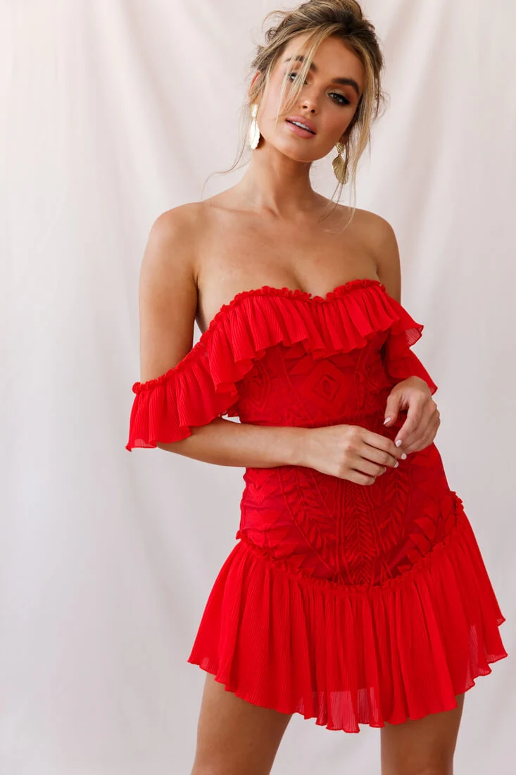 Dreamy Off-Shoulder Mini Dress Red - Sonourner