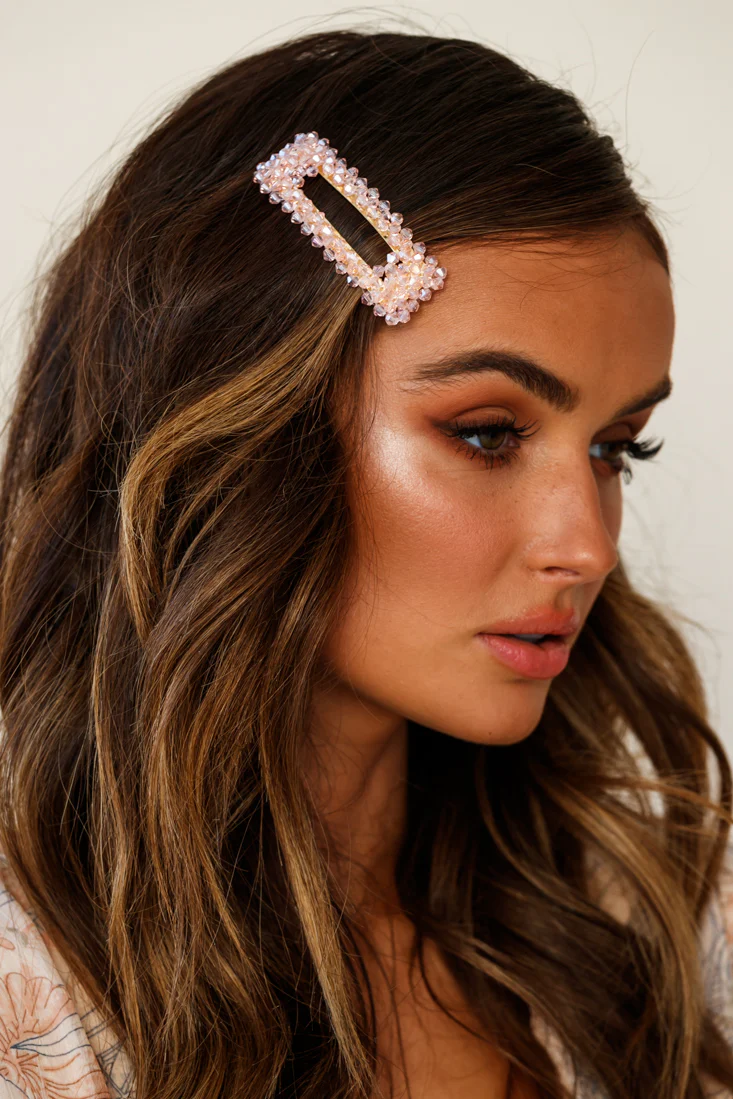 Maisy Beaded Oversized Rectangle Barrette Pink - Sonourner