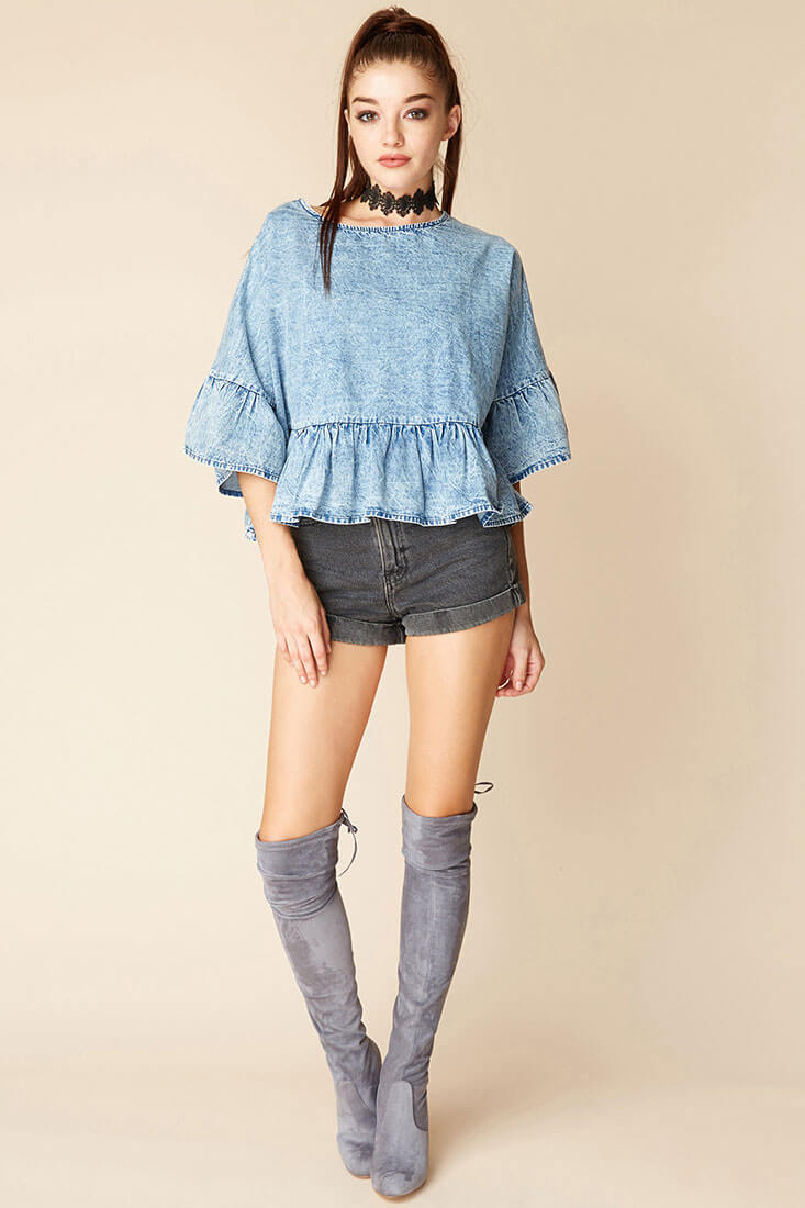 Maggie Casual Denim Top Blue - Sonourner