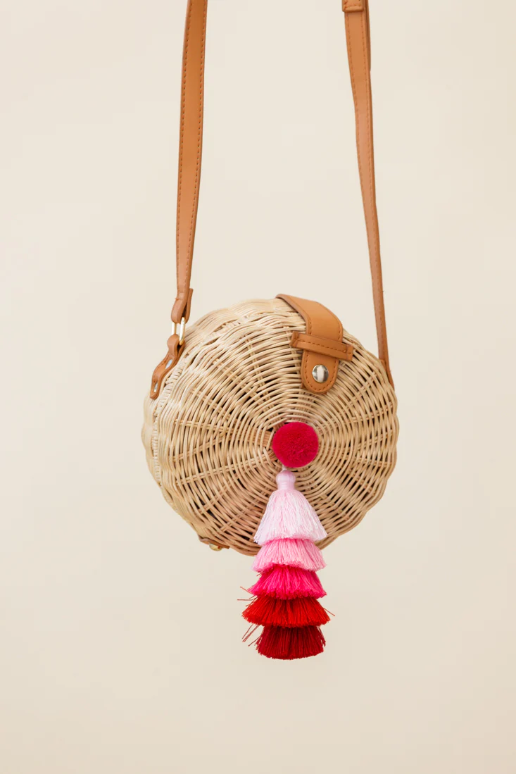 Tulum Woven Circle Tassel Trim Bag Pink - Sonourner