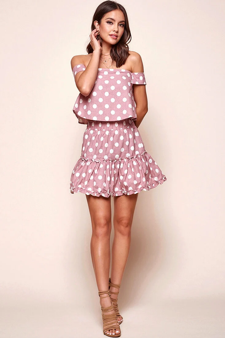 Alexi Polka Dot Mini Skirt Blush Pink - Sonourner