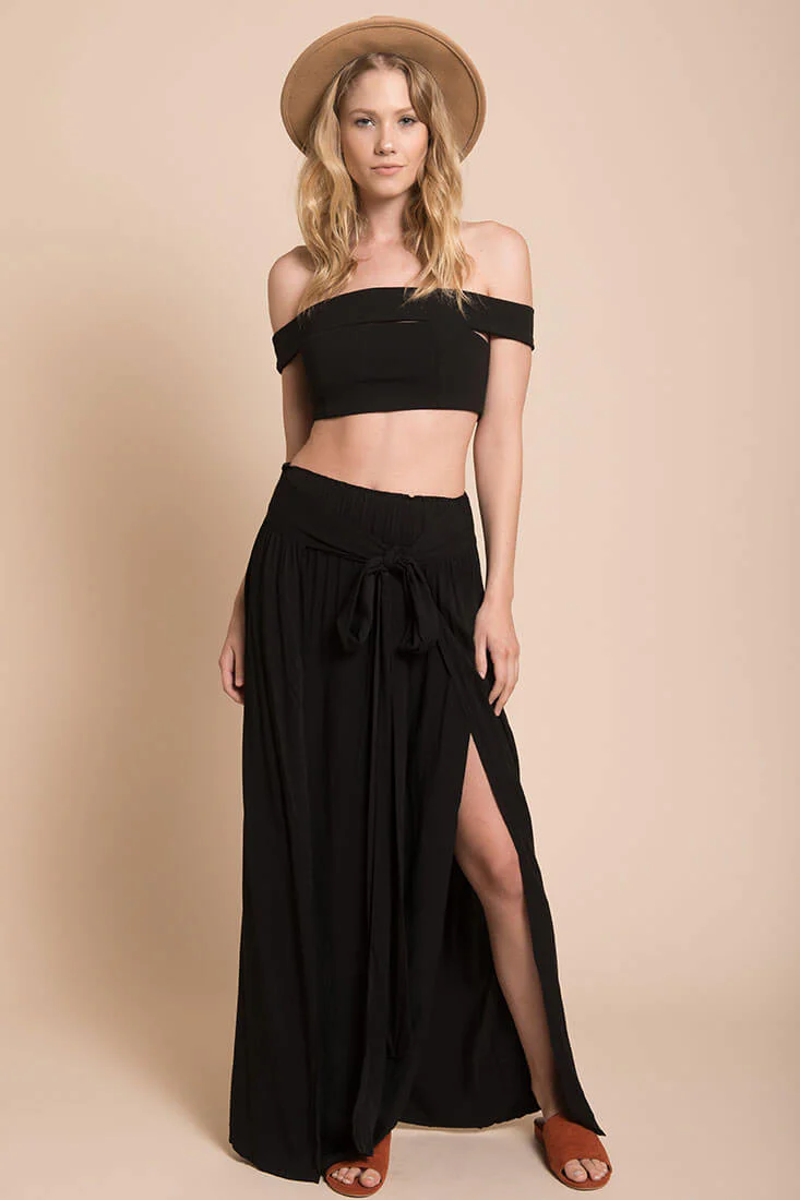 Evalyn High Slit Skirt Black - Sonourner