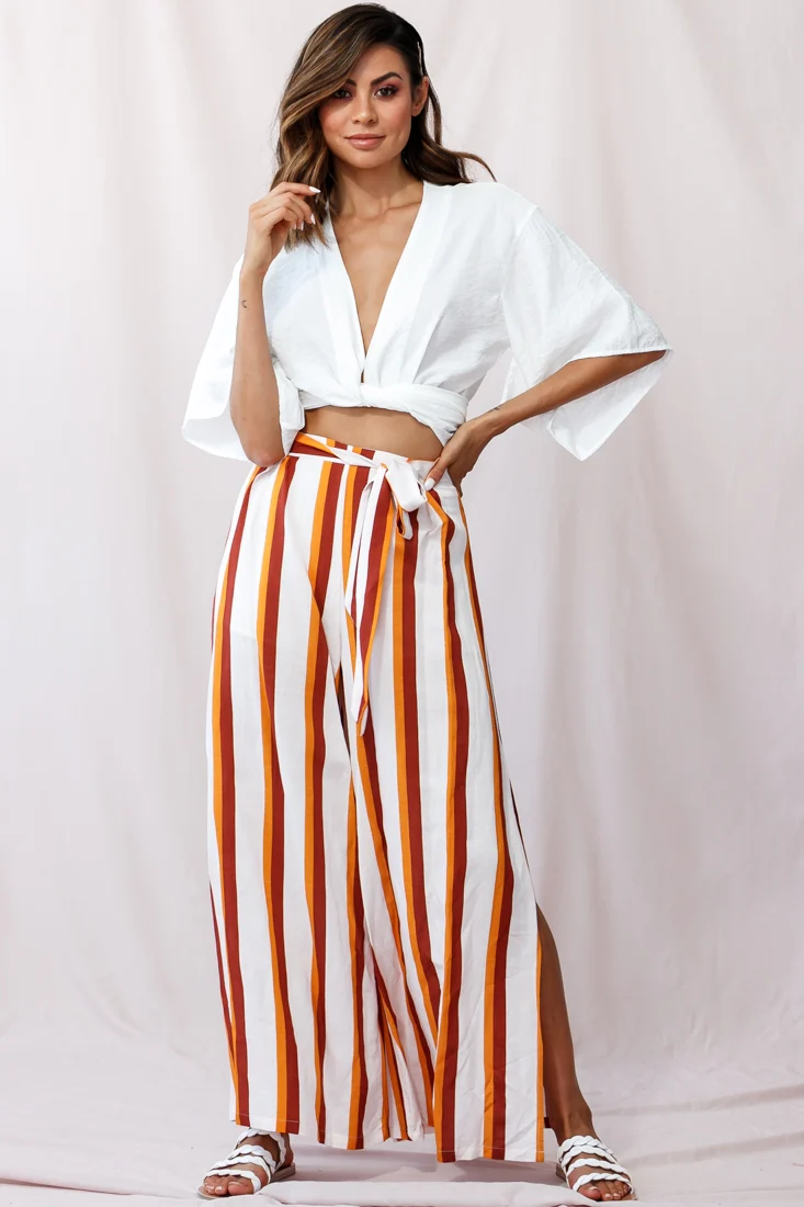 Aruba Wide Leg Side Split Pants Mustard/Brick - Sonourner
