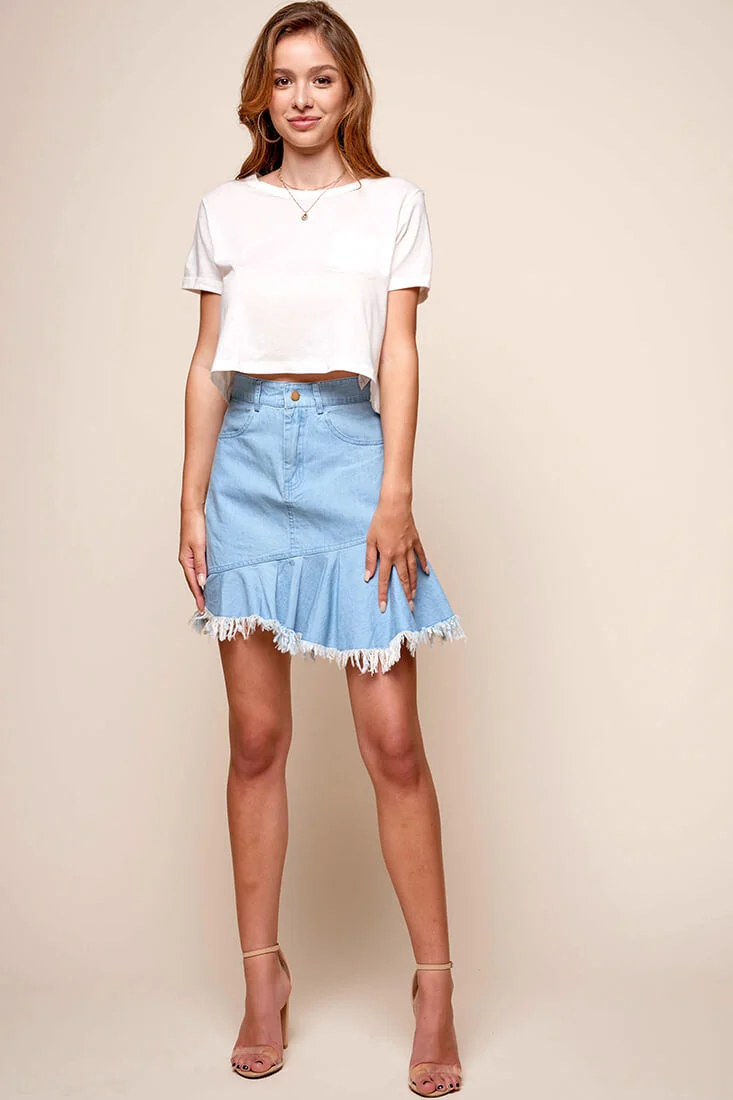 Mitzi Raw Hem Mini Skirt Blue - Sonourner