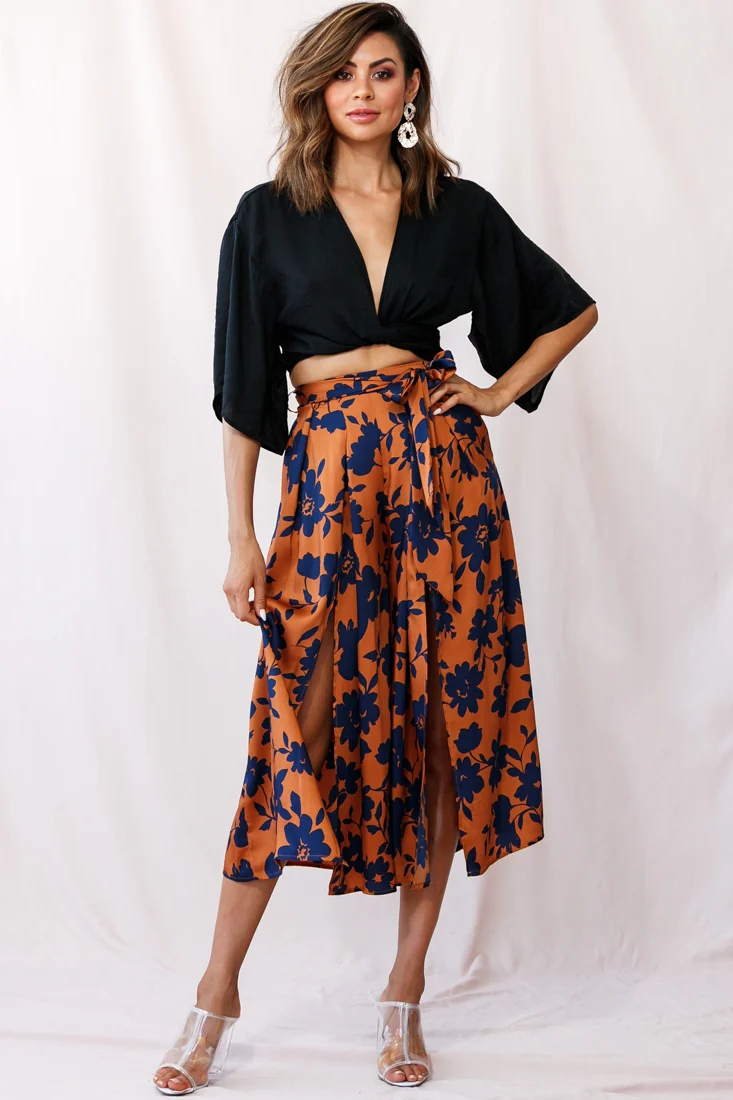 Danika Front Split Midi Culotte Pants Copper/Navy - Sonourner