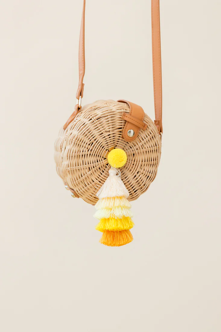 Tulum Woven Circle Tassel Trim Bag Yellow - Sonourner
