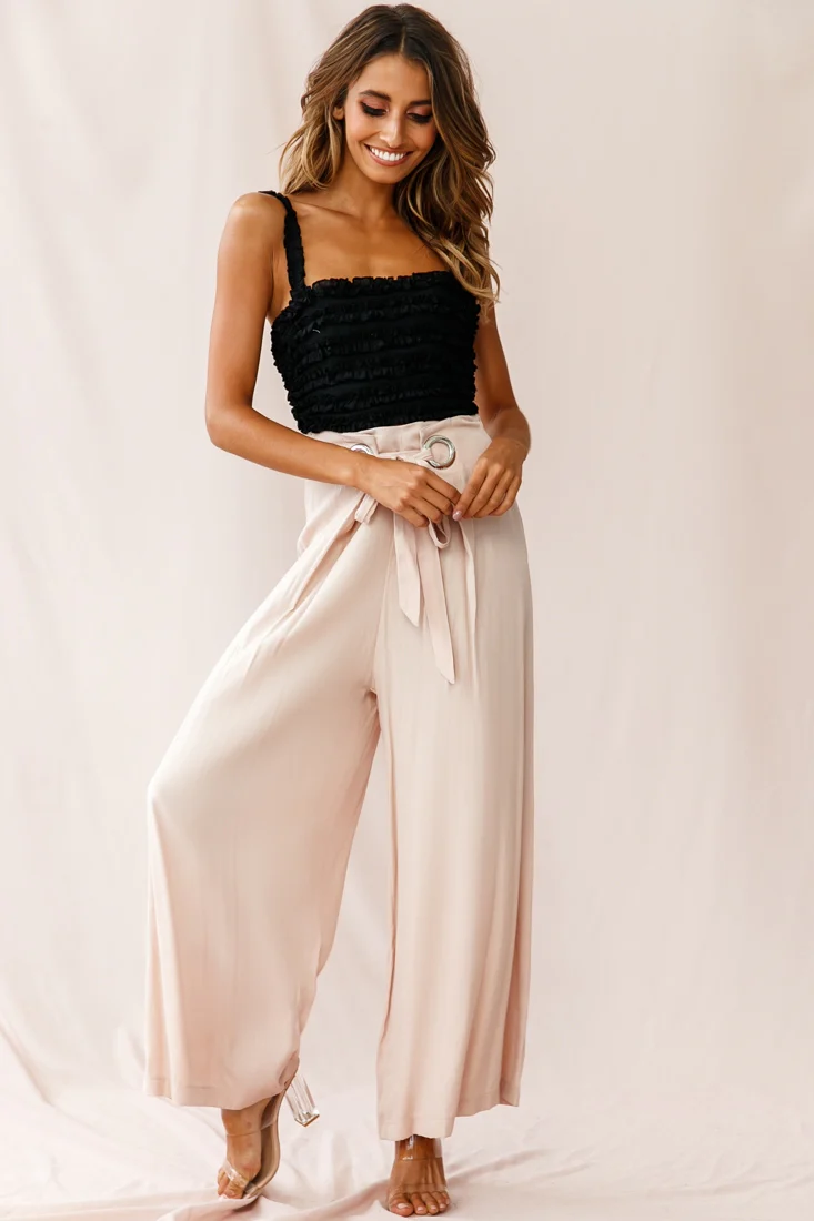 Saigon Wide Leg Eyelet Pants Mocha - Sonourner