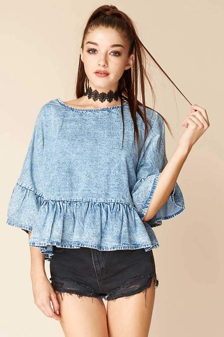 Maggie Casual Denim Top Blue - Sonourner