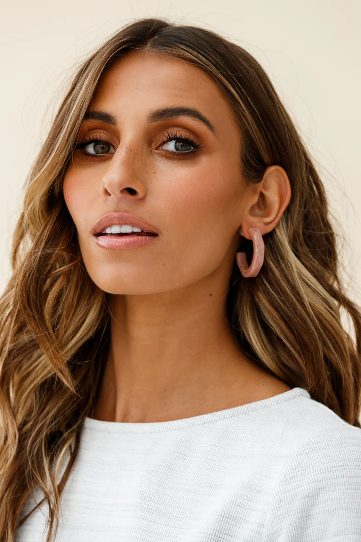 Sydney Perspex Hoop Pearl Back Earrings Rose - Sonourner